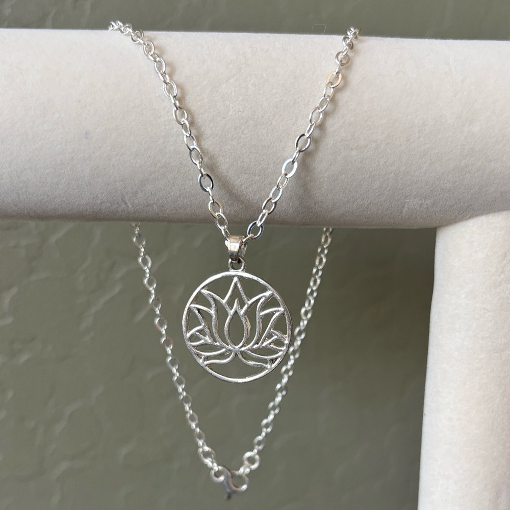 Lotus Silver Toned Necklace 16” NWT